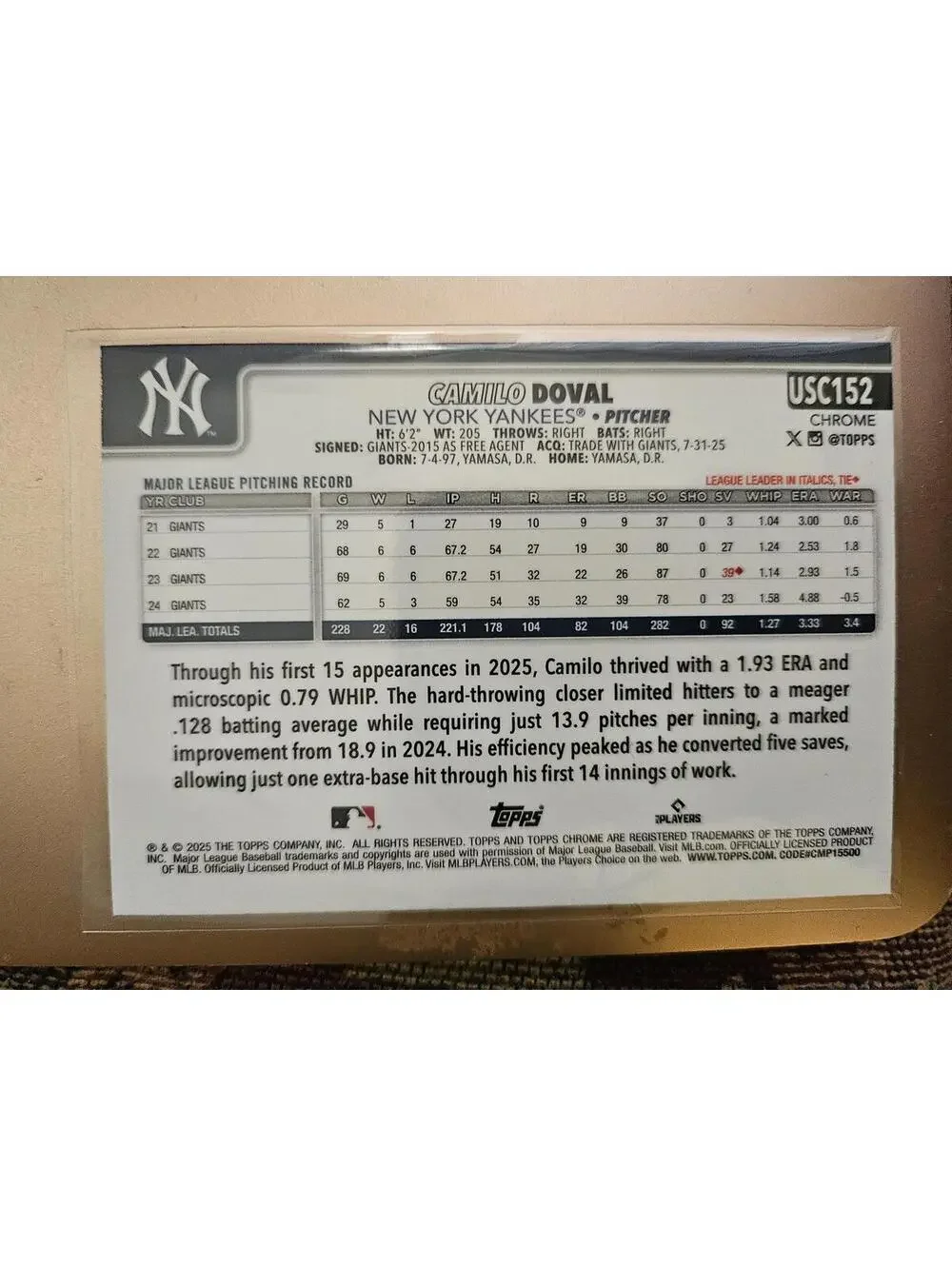 2025 Topps Chrome Update - Camila Doval  #USC152 - Yankees - RAW Mint - Picture 2 of 2